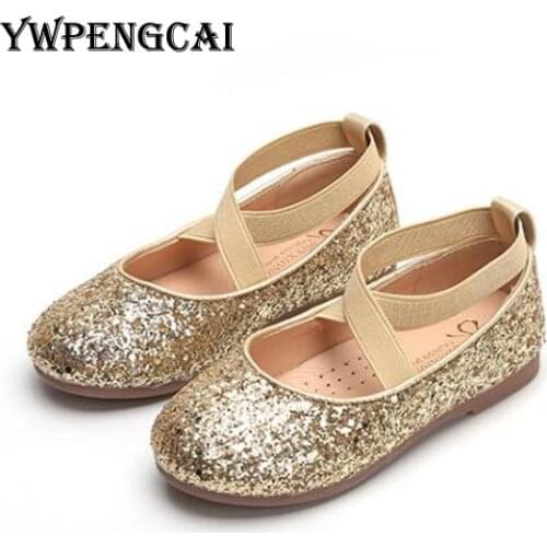 Children Bling Sequined Shoes Elastic Band Kids Ballet Shoes 2019 Spring Girls Shoes Party Dancing Shoes Size 26-35