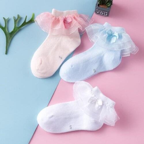Kid Baby Girl Lace with Bowknot Frilly Princess Socks Toddler Cotton Summer Thin Ankle Sock Solid Color Mesh Ruffle Socks 2-8T