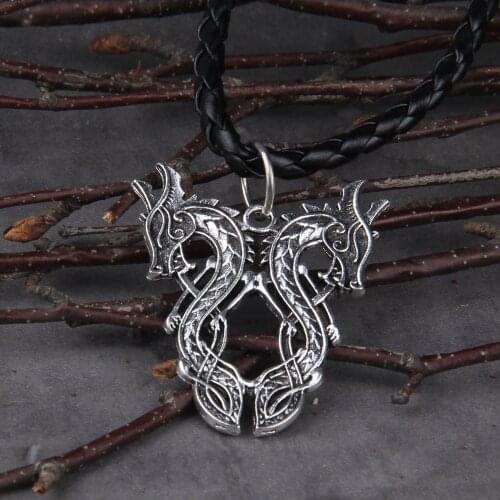 Dropshipping Double Dragon Retro Necklace Slavic Viking Antique Handmade Norse Pendants&Necklaces Charm Metal Choker