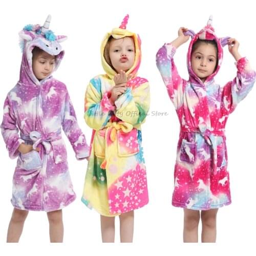 New Baby Girls Boys Children Kids Flannel Soft Warm Bathrobe 2-11Years Girls Unicorn Bath Robe Bathrobe Kids Childrens Robes