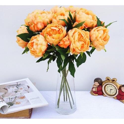 3 heads/ bouquet Peony Artificial flowers Home Decor Silk Fake Flower Peonies artificial flowers for Wedding DIY decoration