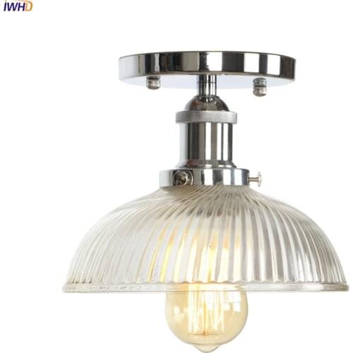IWHD Loft Decor Silver Vintage Ceiling Lamps For Living Room Bedroom Porch Industrial Glass LED Ceiling Light Fixtures Luminaria