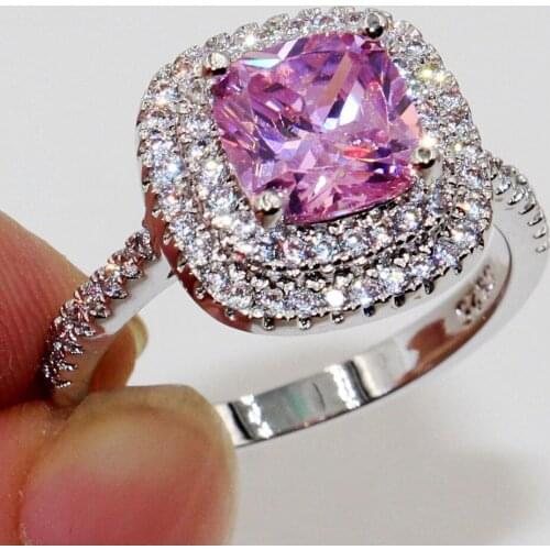 Choucong Luxury Jewelry 8mm Pink CZ 925 sterling Silver filled Women Wedding Engagement Ring gift Size 5/6/7/8/9/10