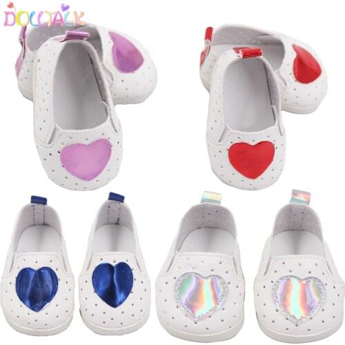 Doll Talk 7cm Mini Doll Shoes White Sports Boots For 43 cm Toy New Born Doll Love Heart Pattern American Doll Accessories Shoes
