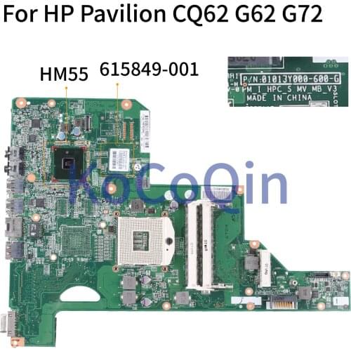 KoCoQin laptop Motherboard For HP Pavilion CQ62 G62 G72 01013Y000-600-G 615849-001 615849-501 HM55 Mainboard
