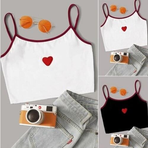 2020 Women Strappy Polyester Heart Print Tank Tops Vest Summer Sexy Short top s Camis Tees Tops Ladies
