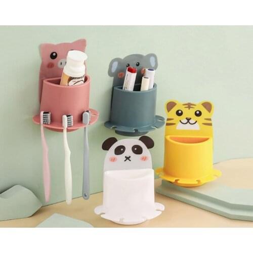 Cute Various Cartoon Animal Toothbrush Holder Toothpaste Holder Wall Suction Sucker Bathroom Accessories Sets Toothbrush Rack