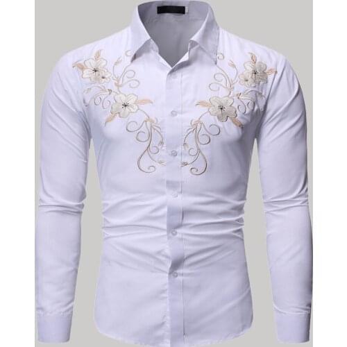 2021 Summer New Casual Fashion Printing Shirt Long Sleeve Lapel Solid Color Single-breasted Western Style Mens