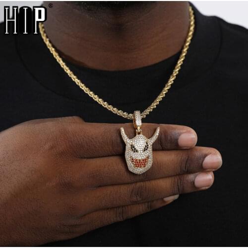Hip Hop Bling Iced Out Solid Back CZ Skull Cubic Zircon Necklace & Pendant For Men Jewelry Charm With Tennis Chain