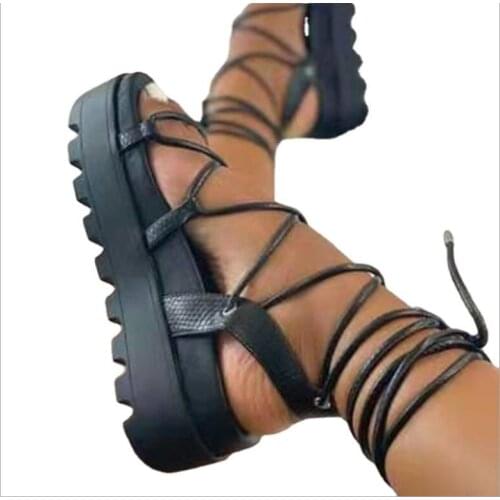 New Womens Sexy Sandal Woman Platform Fltas Cross Tied Casual Shoes Summer Sexy Lady Ankle Wrap Lace Up Thick bottom Plus Size