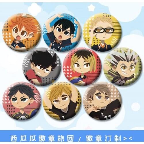 New Arrival 58mm Round Icons Haikyuu!! volleyball badge graffiti styles Iron metal badges Brooch