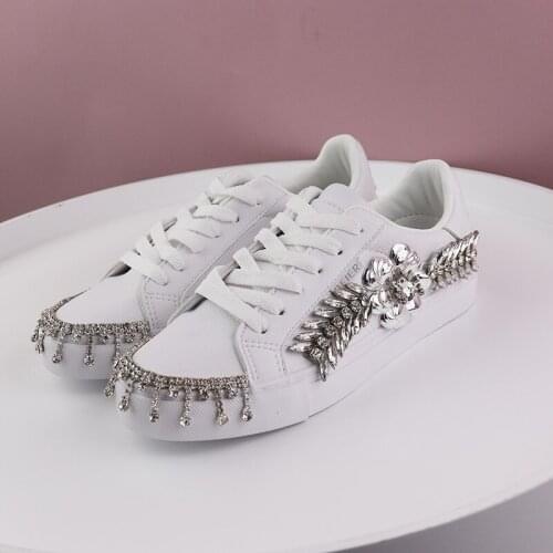 Autumn and winter new heavy industry rhinestone white shoes sneakers casual shoes single shoes womens personality sports