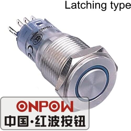 ONPOW 16mm Latching on-off Super flat 12V,24V,110V,220V Angel eye LED Stainless steel Push Button Switch (LAS2GQPF-ZE/S) CE,RoHS