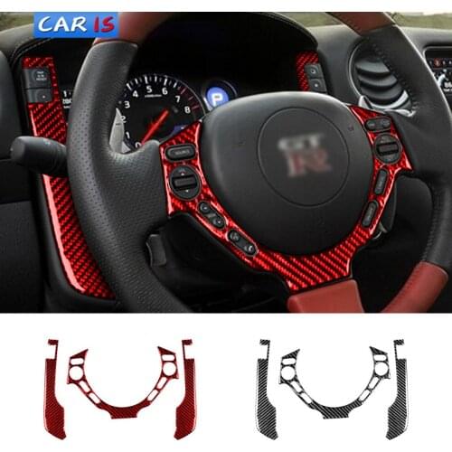 Carbon Fiber Steering Wheel Switch Button Panel Speedometer Side Cover Trim Stickers For Nissan GTR R35 Car Styling Accessories