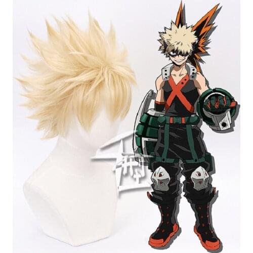 My Hero Academia Bakugou Katsuki Bakugo Cosplay Hair Wig Short Linen Blonde Baku No Hero Cosplay Wig Hollowen Cos Custome