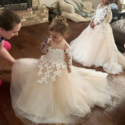 Puffy Ivory Flower Girl Dress Lace Tulle Communion Dress Cute Little Girls Dress Princess Dresses Baby Birthday Dresses