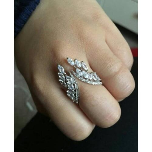 Angel Wing Adjustable Open Ring For Women With Cubic Zirconia Stone