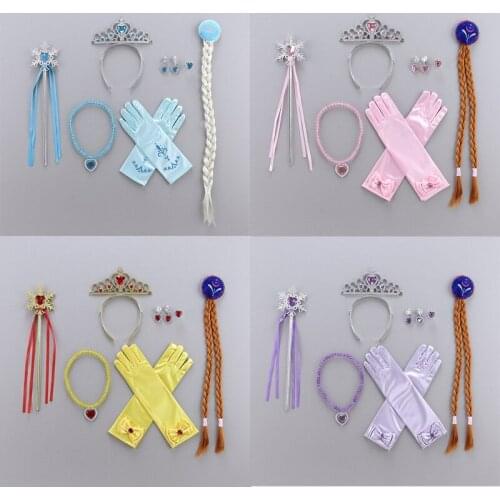 Retail 2019 New Style Halloween Unicorn Headwear 7pcs Set Wig+Crown+Magic wand+Necklace+Glove+Earrings Girls Gift PT900
