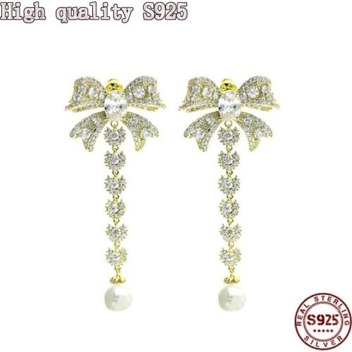 S925 Silver Needle, 2021 Fashion Jewelry, High Quality Bowknot Pearl Earrings