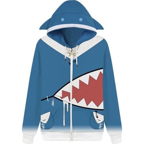 Hololive English VTuber Gawr Gura Cosplay Hoodie 3D Printed Sweatshirt Men Women Casual Streetwear Pullover Zip Up Jacket