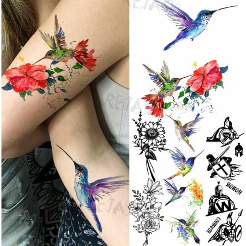 Flower Hummingbird Temporary Tattoos For Women Girl Sunflower Rose Spartan Fake Tattoo Waterproof Body Art Painting Tatoo Decal
