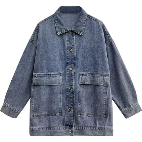ZB4983 new spring autumn 2021 womens fashion loose show thin casual long sleeve tide retro denim jacket cheap wholesale