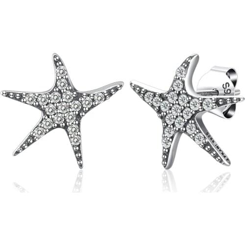 ZEMIOR 925 Sterling Silver Cute Sea Star Earrings For Women Trendy Full Cubic Zirconia Stud Earring Unique Design Fine Jewelry