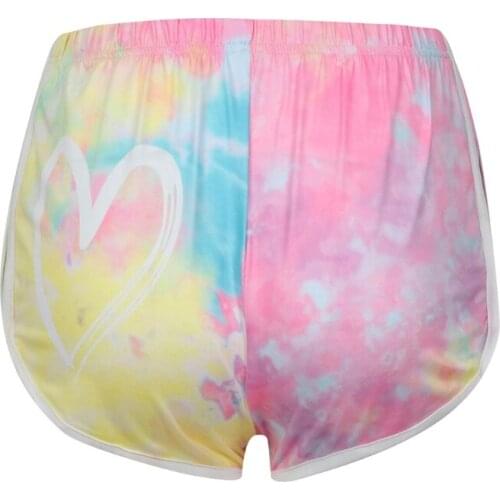 Womens Fitness Yoga High Waist Shorts Neon Rainbow Tie-Dye Heart Print Skinny Micro Hot Pants Sexy Butt Lifting Workout