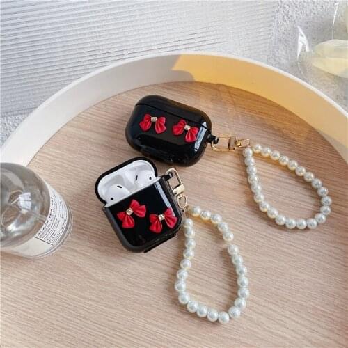 Butterfly Bow Knot Rosette Earphone Case for Airpod 1 2 Soft Wireless Headphone Cover for Airpods Pro Capa with Pearl Bracelet
