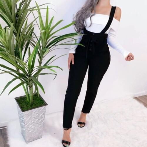 Fashion Women Sleeveless Button Skinny Bodycon Slim Pencil Jumpsuit Overall Long Trousers Pant Solid Casual Streetwear Pants New