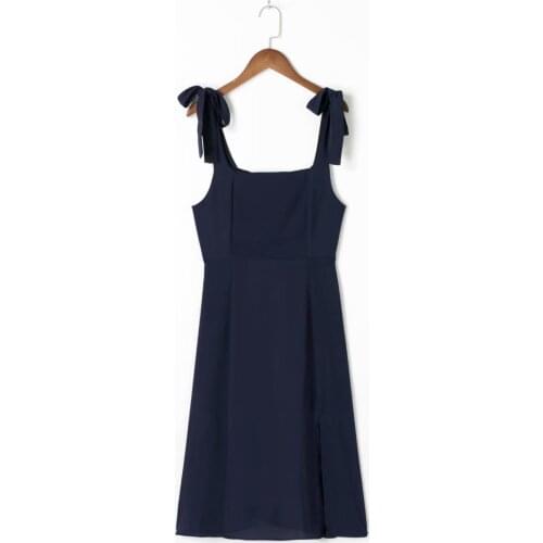 Summer slit sexy blue dress women high waist sleeveless elastic dress beach spaghetti strap vintage dress vestidos mujer