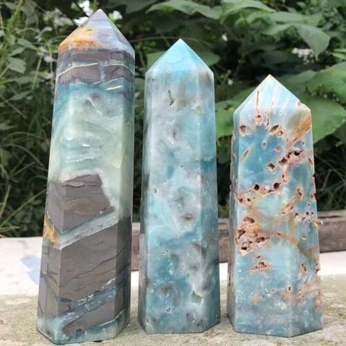 1pc 900-1300g Natural Caribbean Calcite Crystal Hexagon Wand Single Point Sky Blue Healing Stone Tower For Decoration
