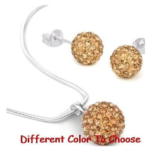 10mm nhr34 rhinestone mix ab clay pave bead 16inch Silver Plated snake chain Crystal crystal set earrings stud Necklace