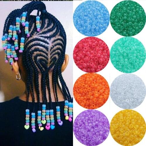 100Pcs Transparent Dot 6x9mm Hair Beads Big Hole 4mm Acrylic Jumbo Braid Dreadlock Hair Braiding Styling Tool Accessories Kids