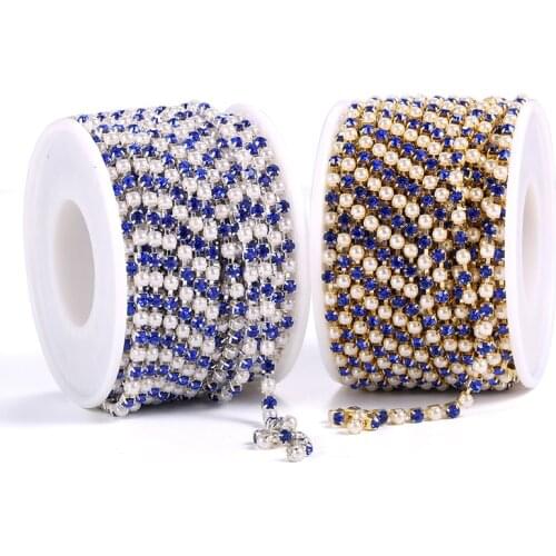 2/10 yards Rhinestone Pearl Chain SS6/2mm Crystal Glass Golden/Sliver Base Rhinestone Chain Cup Chains For Garment Sew On Trims