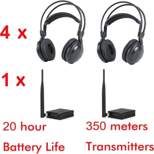 500m RF strong low bass silent disco headphones package ( 4 headphones and 1 transmitter)