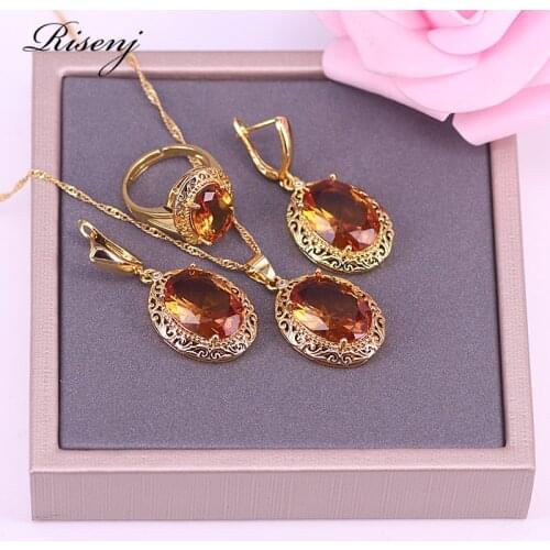 6 Colors Unique Gray Zircon Rose Gold Jewelry For Women Shiny Party Jewelry Adjustable Ring Earrings Necklace Set Bridal Jewelry