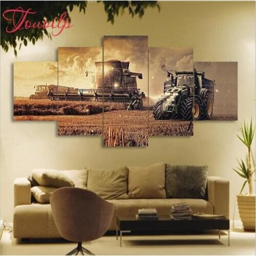 Touoilp Diamond Painting On Farm Tractor landscape drill Rhinestones 5pcs full Square diamond embroidery mosaic Needlework art