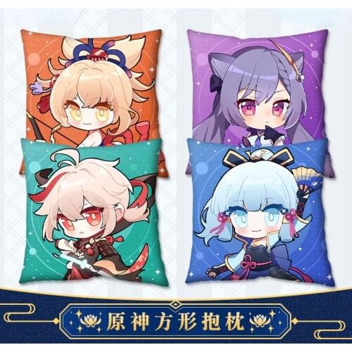 Anime Game Genshin Impact Cosplay Xiao Kaedehara Kazuha Yoimiya Keqing Hutao Cushion Nap Custom Square Peach Skin Pillow Gift