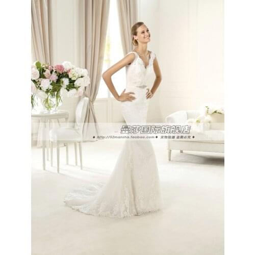 Free shipping Hot-selling 2020 فستان quality slim car lace decoration fish tail V-neck fashion popularBespoke Wedding Dresses