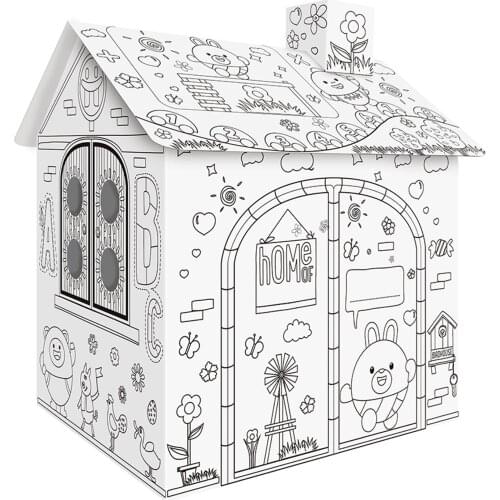 DIY Large Cardboard Coloring Creative Crafts Play House Project Assemble and Paint Educational Toys