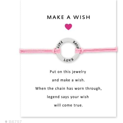 Make a Wish Silver Hope Faith Love Ribbon Breast Cancer Survivor Awareness Bracelets for Women