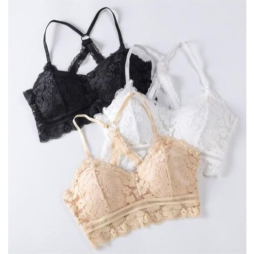 Summer Women Sexy Bras Female Add Pad Wireless Bra Seamless Lingerie Crop Top Hollow Out Bralette Solid Color Lace Underwear Hot