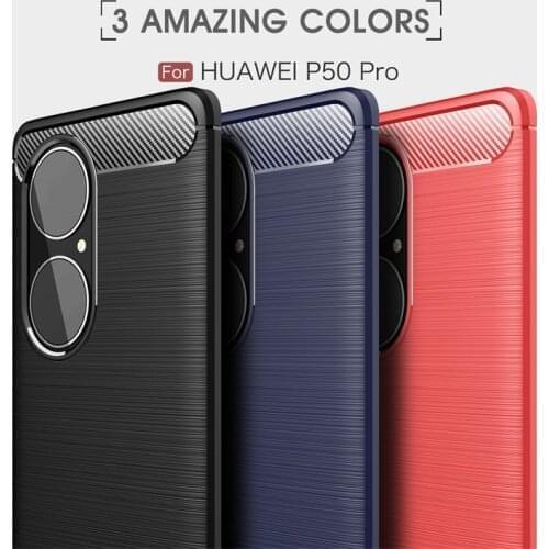 10pcs/lot Business Phone Case For Huawei P50 Pro Carbon Fiber Brushed TPU Back Cover