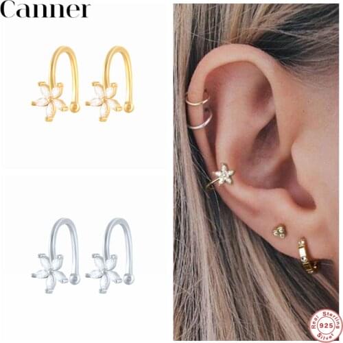 CANNER 925 Sterling Silver Snowflake Clip Earrings Without Piercing Crystal Earcuff Fashion Jewelry Women Christmas Earrings