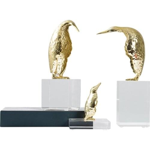 Crystal Brass Bird Penguin Crafts Decoration Study Cabinet Soft Decoration Home Decoration Accessories Desk Decor