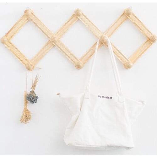 Coat Rack Wall Mounted Wooden Expandable10 Hooks Clothes Hat Bag Hanger for Home Bedroom