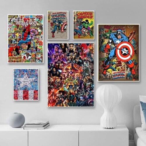 Marvel Avengers Movie Canvas Paintings Superhero Iron Man Captain America Posters and Prints Wall Art Pictures for Home Decor