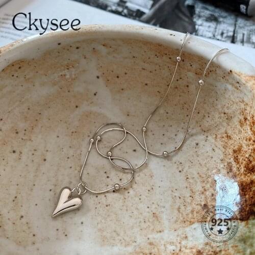 Ckysee New Real 925 Sterling Silver Necklace Valentines Day Long Chain Pendant Necklace For Fashion Women Simple Fine Jewelry