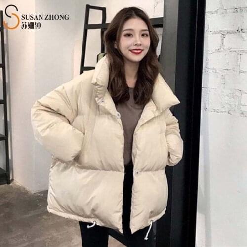 Women Winter Coat Female Parkas Stand Collar Solid Short Outerwear Warm Padded Jacket Oversize Raglan Sleeve Drawstring Waist